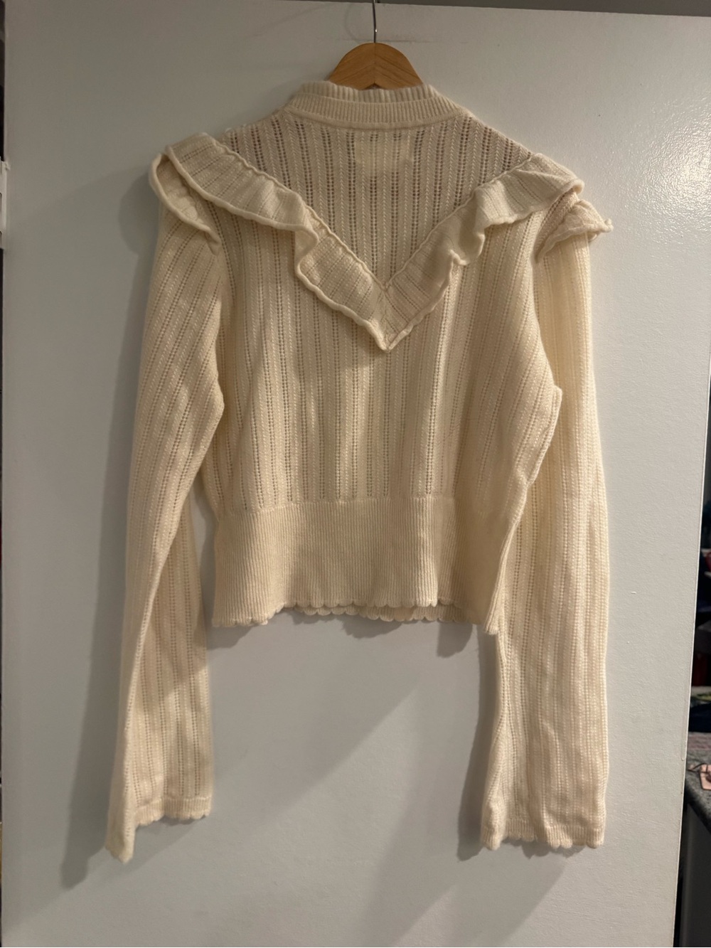 Anthropologie Cream Cashmere Ruffle-Trim Knit Sweater – Medium - Picture 6 of 6